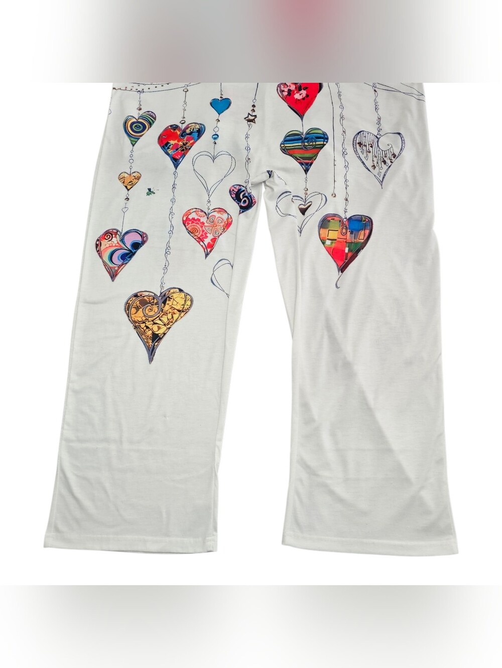 Boho Bird Heart Print Jumpsuit Women Size XXL White Graphic Tie Strap Overalls - Picture 6 of 9